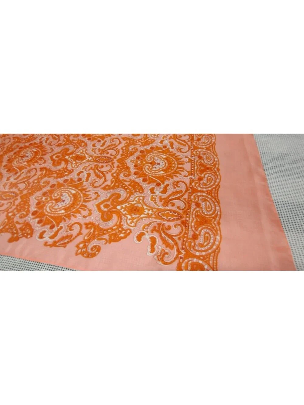 Vintage 60s 70s Boho Orange Paisley Silk Scarf Oblong Wide Hippie Bohemian Style